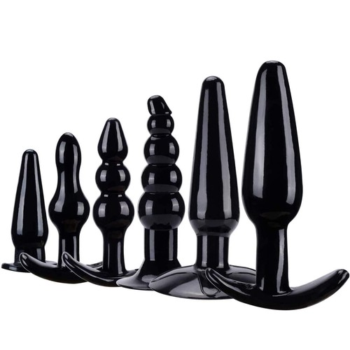 6pcs black silicone anal - black,